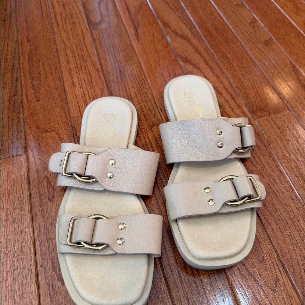 Seychelles Tan Leather Double Strap Slide Sandals Size 6